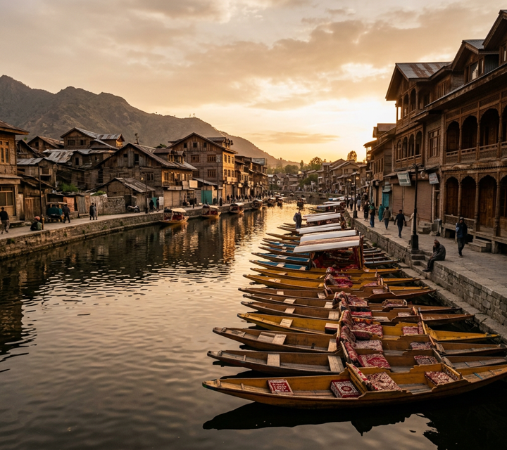 Waterfront view of old Srinagar, Kashmir, home base of Sukoon Holidays Kashmir