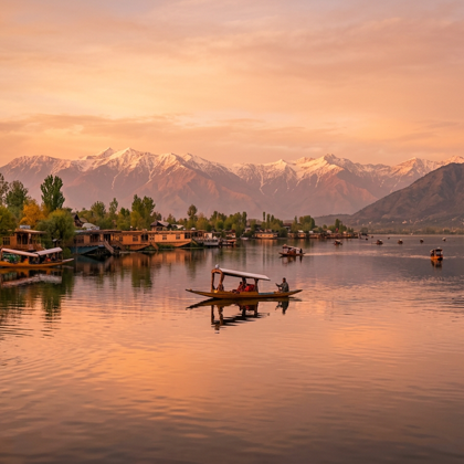Sunset over Dal Lake with houseboats